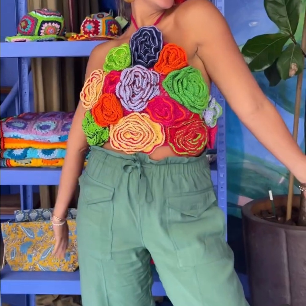 Colorful Crochet Floral Crop Top